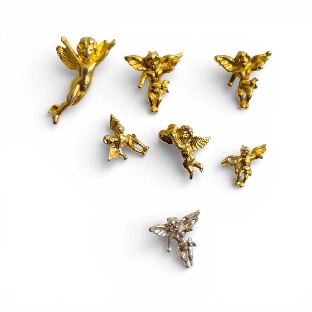 Vintage Cherub Angel Pin Lot | Gold & Silver Tone | Set of 7